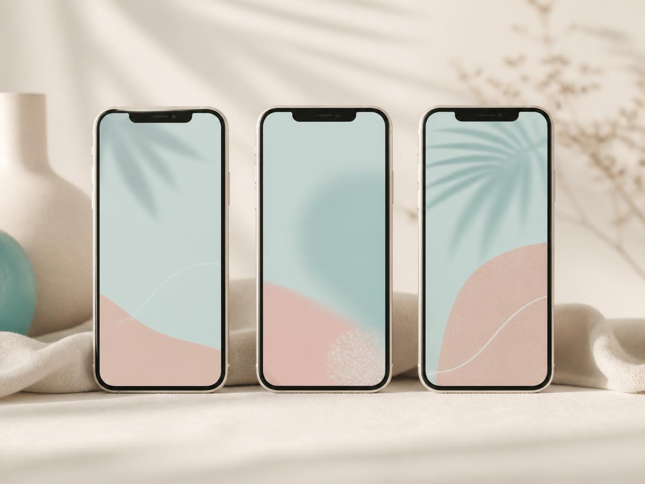 Three phones showing a set of social media creatives in the practice palette
