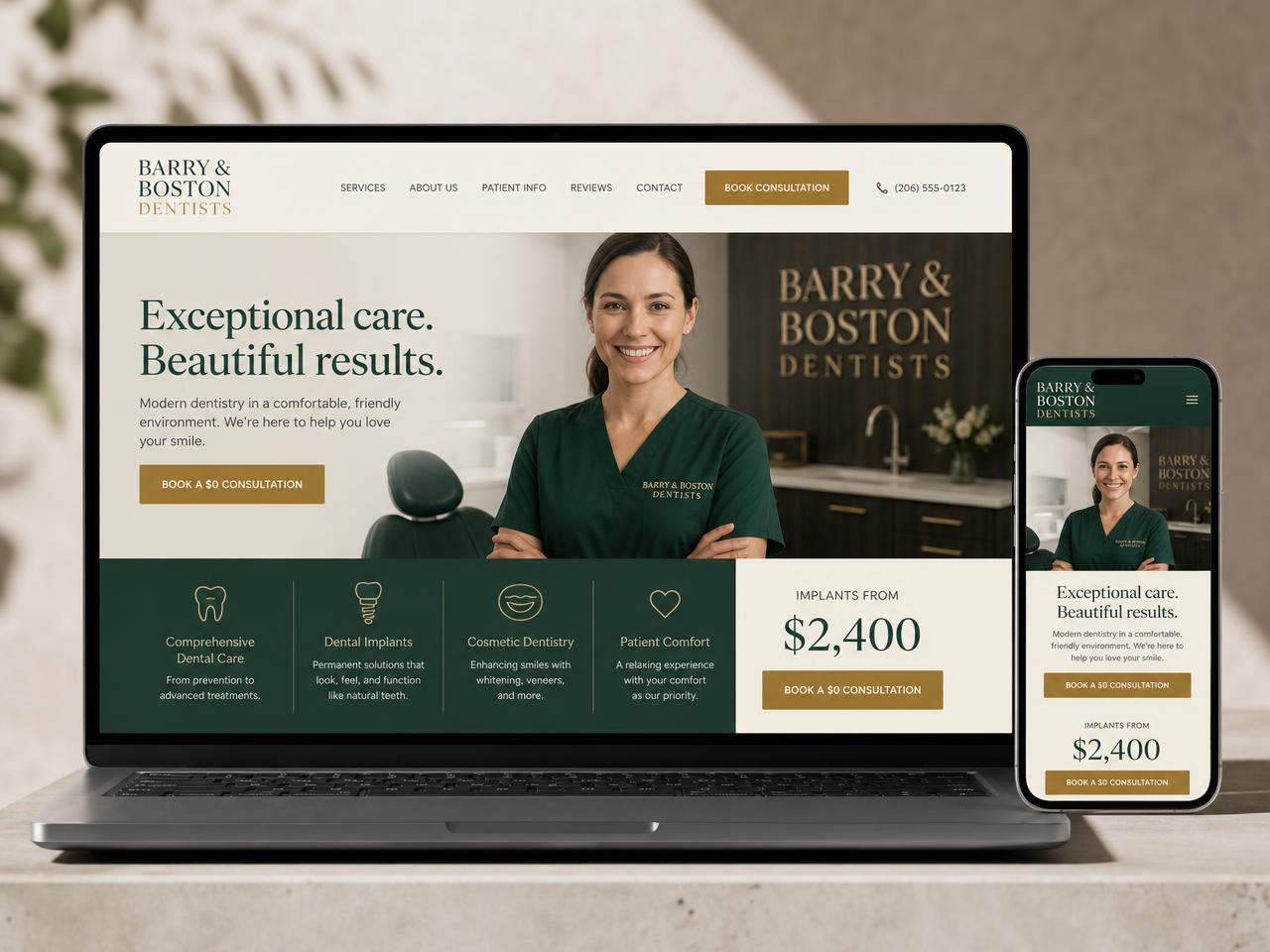 Barry & Boston Dentists website shown on a laptop and phone